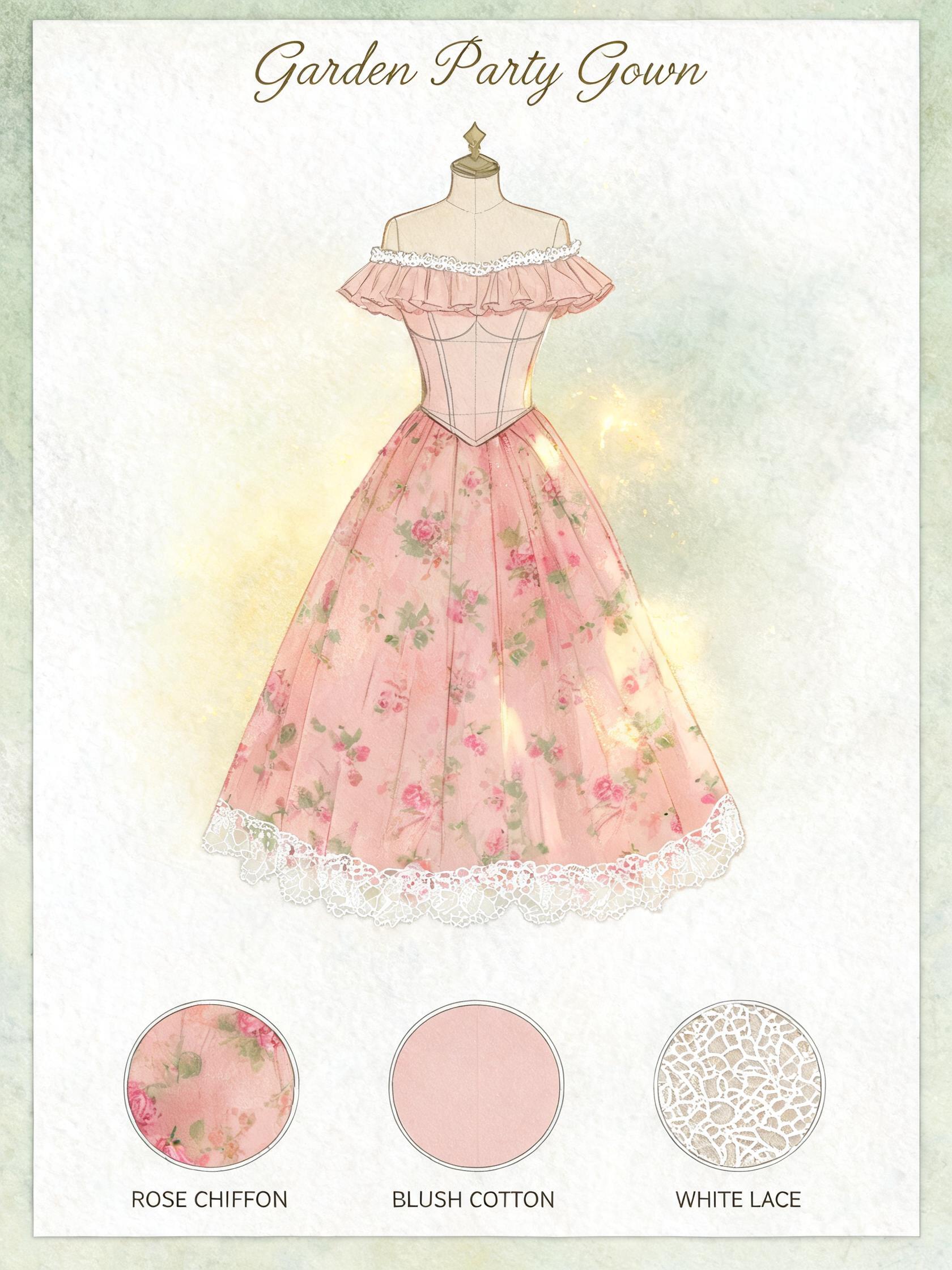 Garden Party floral gown design blueprint